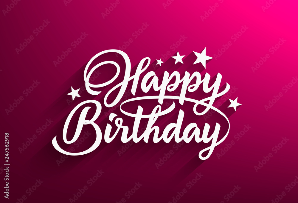 Happy Birthday calligraphy text isolated on red background.