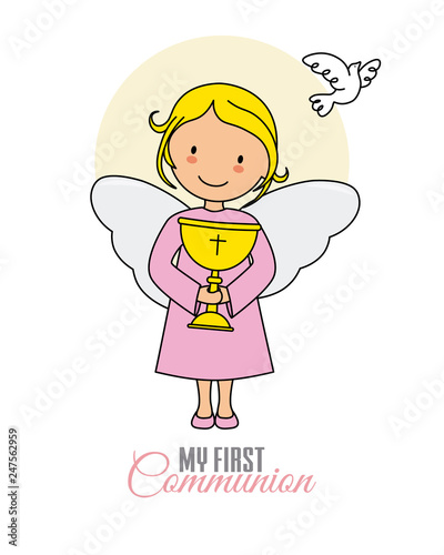 Angel girl with chalice and white dove