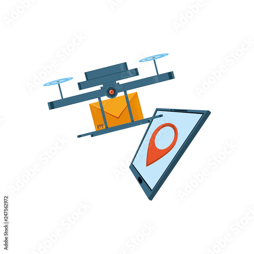 drone flying with envelope and tablet