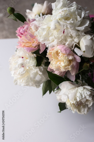 Beautiful bouquet of white and pink peonies
