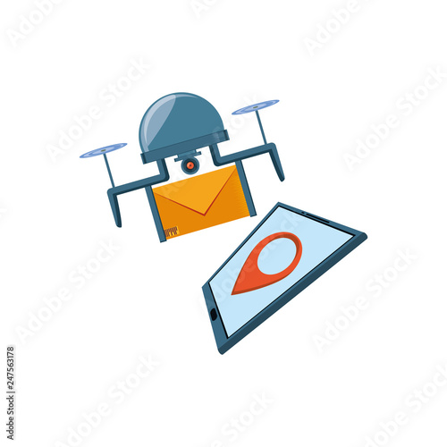 drone flying with envelope and tablet