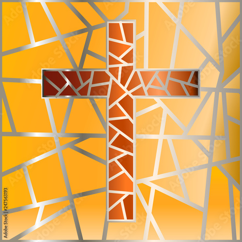 Holy easter. Cross on stained glass. The symbol of the holiday. Religion.