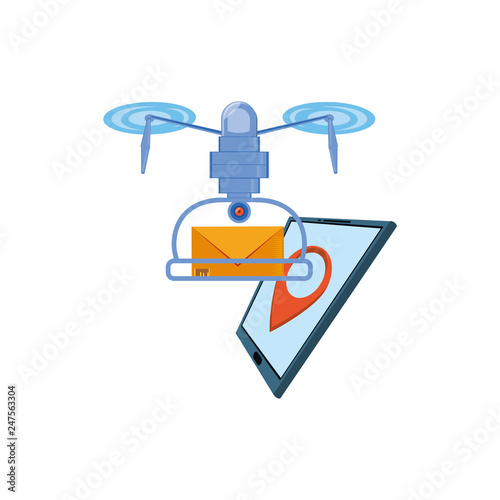 drone flying with envelope and tablet