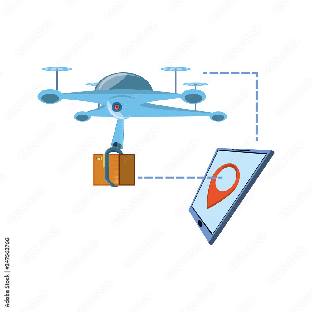 drone technology with box carton and tablet