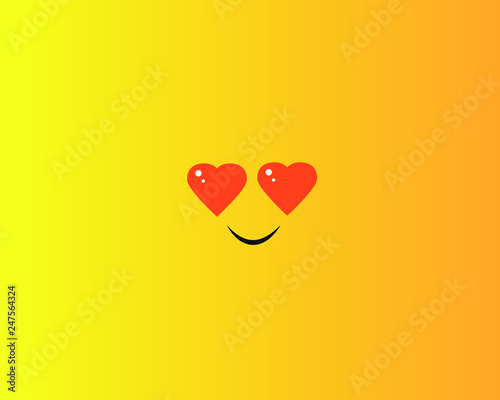 Vector smile cartoon line smiley. Smiley on a yellow background, loving eyes in the shape of hearts.