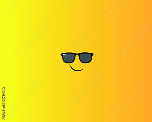 Vector smile cartoon line smiley. Smiley on a yellow background in cool sunglasses.