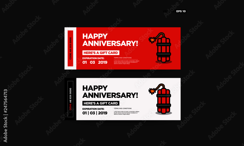 Naklejka premium Happy Anniversary Voucher Card with Bomb Illustration