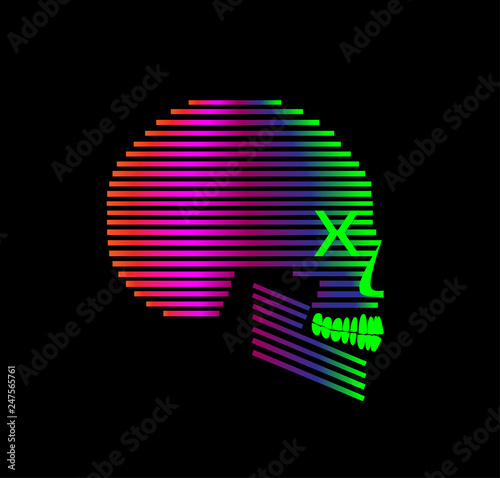 3D skull icon side view, purple vivid colors duotone vector background