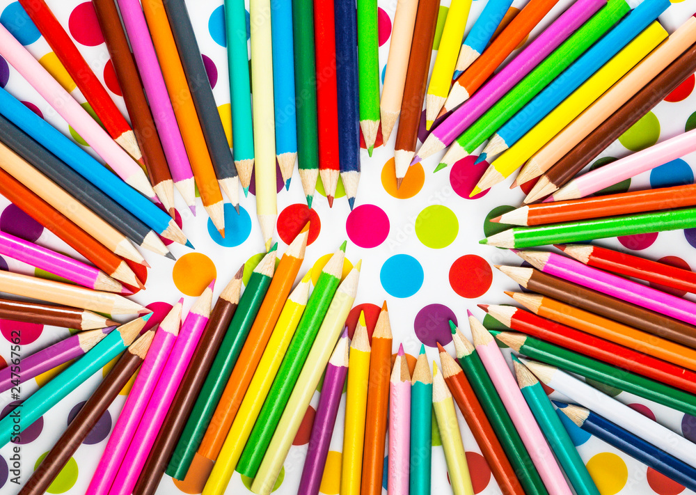 Colored pencils pointing to the center Colored pencils pointing to the center