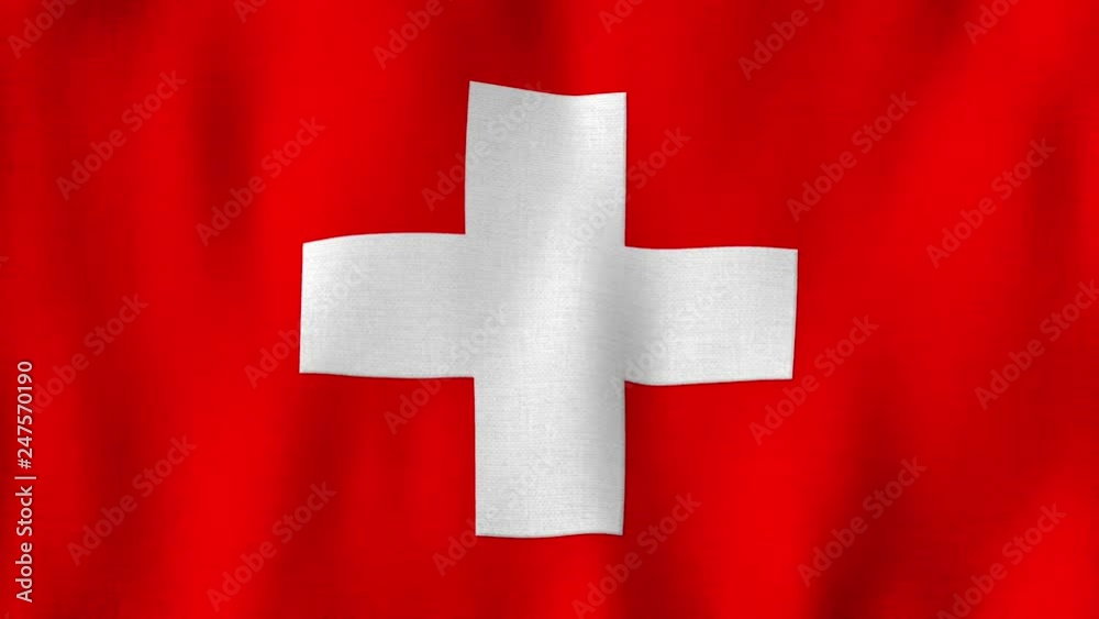 Switzerland flag waving in the wind. Closeup in 4k of realistic Swiss flag with highly detailed fabric texture Switzerland flag waving in the wind. Closeup in 4k of realistic Swiss flag with highly detailed fabric texture