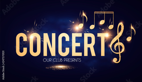 Music Event Shining Element with Golden Notes.