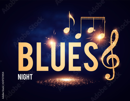 Blues Night Shining Element with Golden Notes.