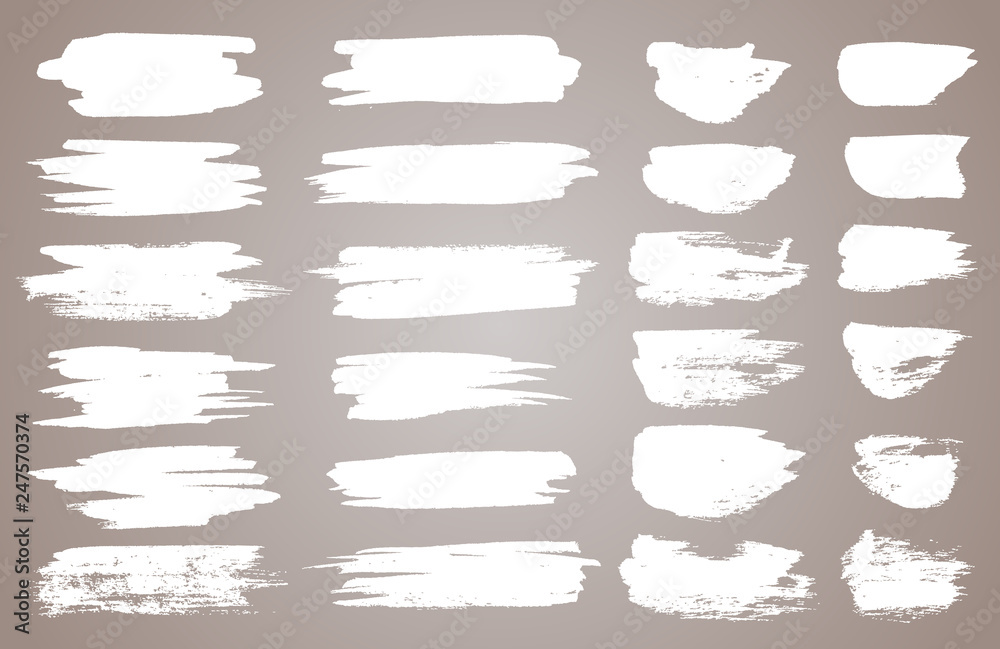Set of white ink vector stains. Vector black paint, ink brush stroke, brush, line or round texture. Dirty artistic design element, box, frame or background for text. - obrazy, fototapety, plakaty 
