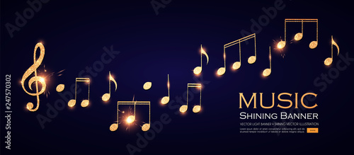 Music Background. Gold Shining Notes and Treble Clef.