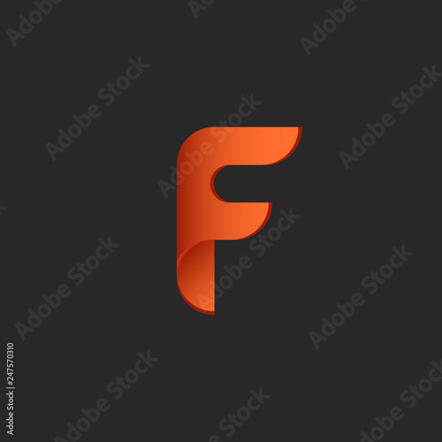 Letter F logo fire symbol paper or plastic material design element fiery orange gradient tech emblem