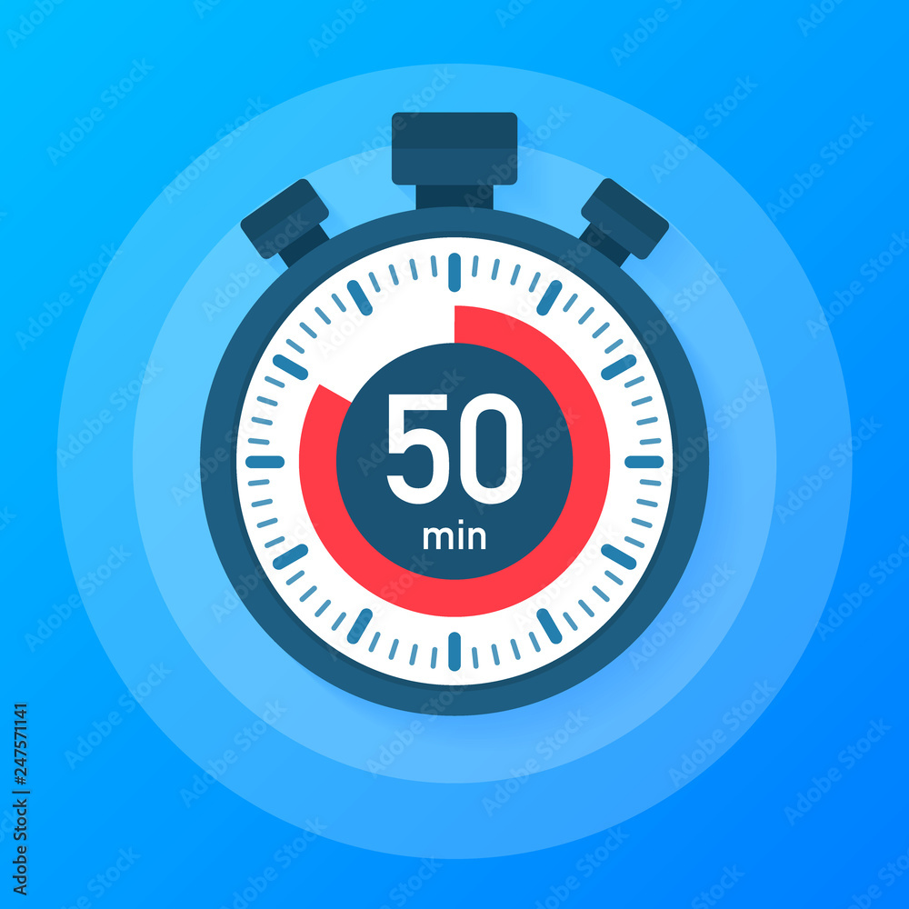 The 50 minutes, stopwatch vector icon. Stopwatch icon in flat style, timer on on color background. Vector illustration. The 50 minutes, stopwatch vector icon. Stopwatch icon in flat style, timer on on color background. Vector illustration.