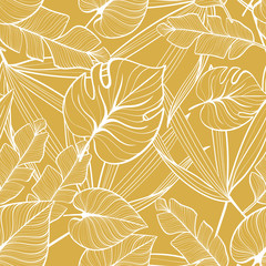 Wandcirkels Botanische print patronen Tropische bladeren lijntekening patroon  © Elena