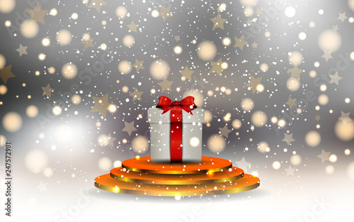 Gift box on the golden podium