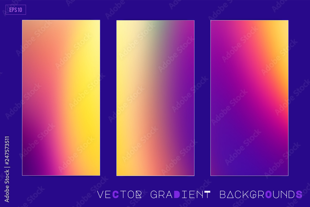 Abstract soft colourful vector gradient blurred  backgrounds. Modern screen design for mobile app