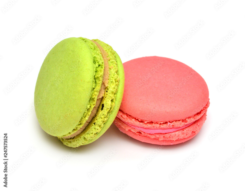 Beautiful macaroons multicolored isolated on white background. French confection