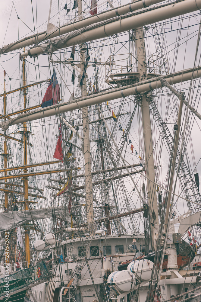 Masts and ropes in the port of Riga