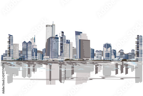 Series of colorful abstract street views in the city. Hand drawn vector architectural background with skyscrapers.