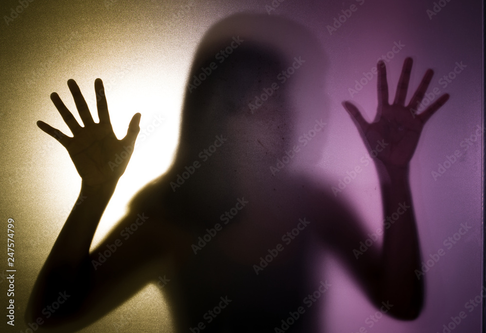 Female shadow behind translucent glass. Female shadow behind translucent glass.