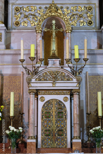 Tabernacle on the main altar in Basilica of the Sacred Heart of Jesus in Zagreb, Croatia photo