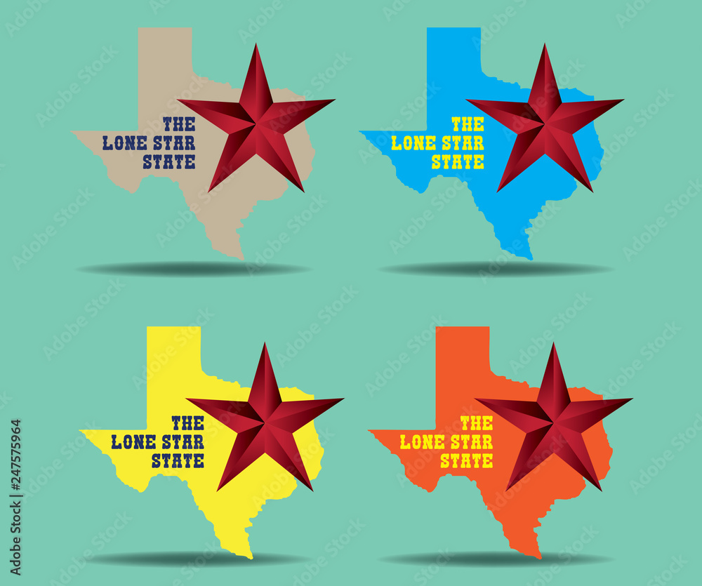 Texas map with Star and Nickname The Lone Star State, Vector EPS 10 Texas map with Star and Nickname The Lone Star State, Vector EPS 10