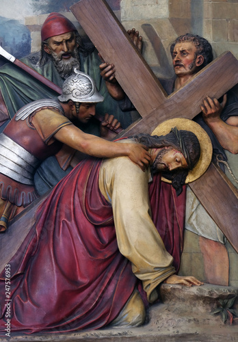 3rd Stations of the Cross, Jesus falls the first time, Basilica of the Sacred He Fototapeta