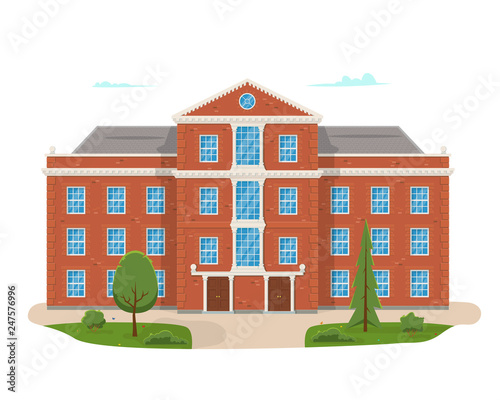 School building with the street. University modern concept illustration
