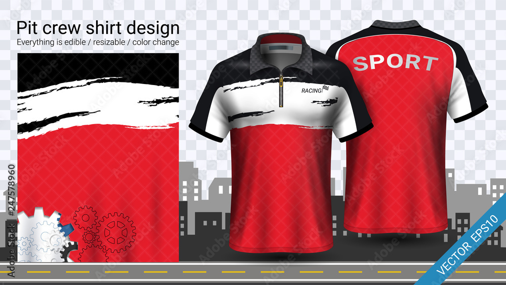 Polo t-shirt with zipper, Racing uniforms mockup template for Active ...