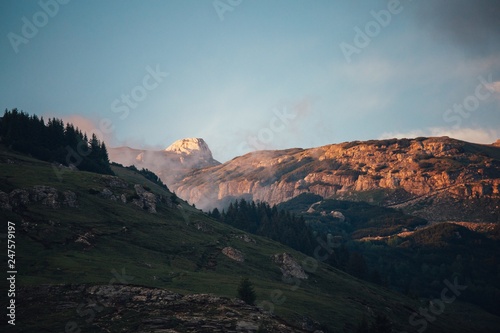 Sunset in Bucegi Mountains with beautiful blue sky