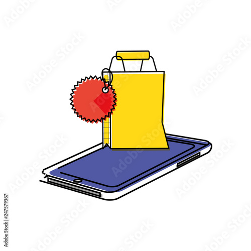 smartphone device with shopping bag