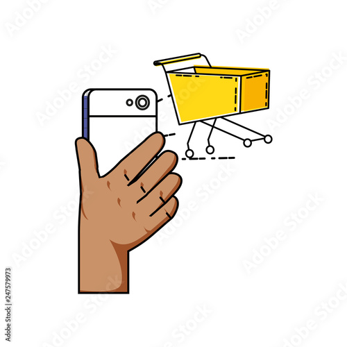 hand using smartphone with shopping cart