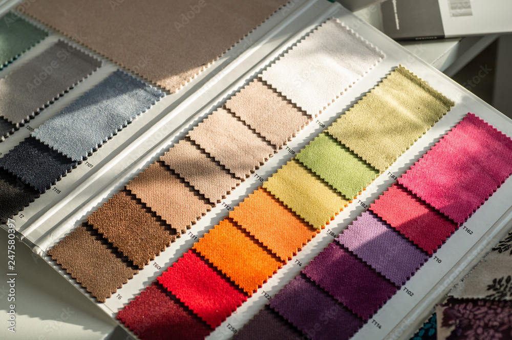 Textile Color Library Catalog of multicolored cloth from matting fabric texture background ...