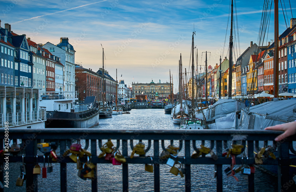 Picturesque Nyhavn, the 17th-century waterfront, canal and entertainment district in Copenhagen