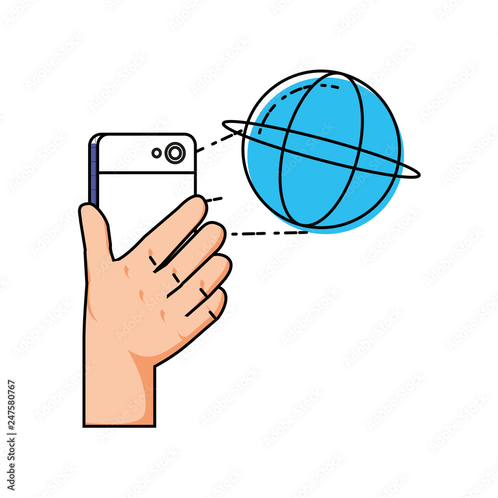 Fototapeta premium hand using smartphone with sphere browser