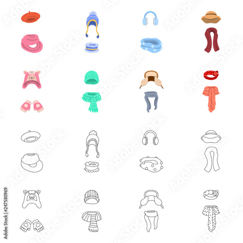 Vector illustration of clothes and texture logo. Collection of clothes and weather stock vector illustration.