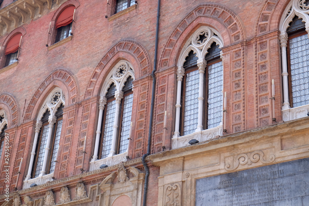 Windows, Palazzo Comunale Palace Building - City Hall in Bologna, Italy