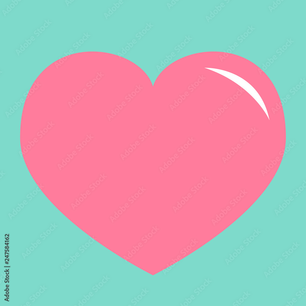 Pink heart shining icon. Happy Valentines day sign symbol simple template. Cute graphic object. Love greeting card. Flat design style. Blue background. Isolated.