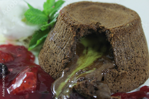 chocolate fondant with pistachio paste