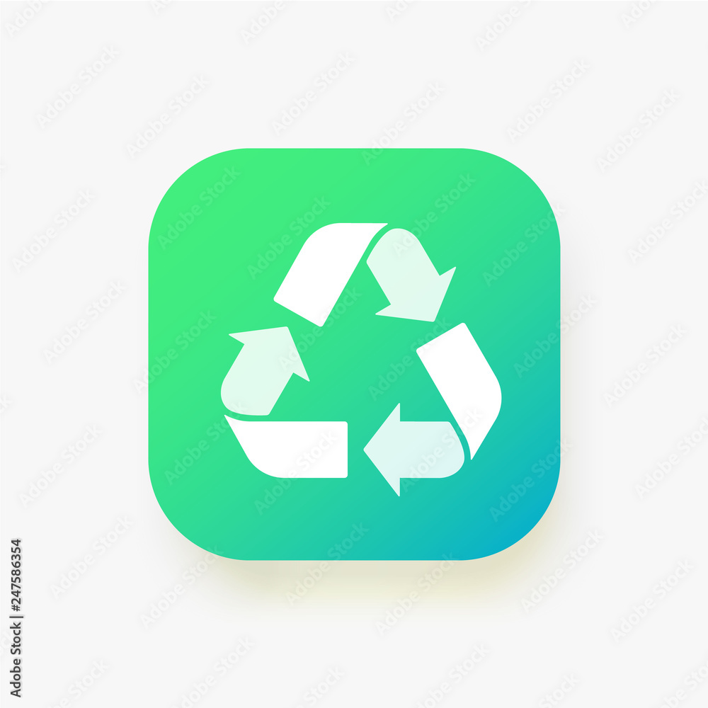 Recycle sign Vector illustration. Trash symbol. Eco bio waste concept. Arrow green gradient button. Recycle sign Vector illustration. Trash symbol. Eco bio waste concept. Arrow green gradient button.