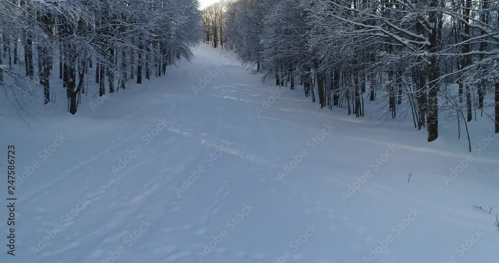 Volo con drone su neve al Monte Livata, Lazio, Italia Volo con drone su neve al Monte Livata, Lazio, Italia