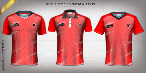 Soccer jersey and t-shirt sport mockup template, Graphic design for activewear uniforms such as Football, Volleyball, Tennis, Badminton, Table Tennis, Rugby, etc, Vector EPS10 Fully Customized.