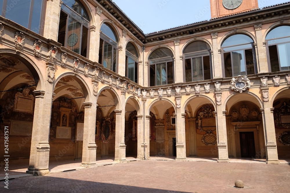 External atrium of Archiginnasio in Bologna, Italy
