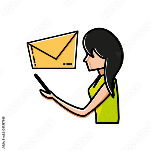 woman using smartphone sending email