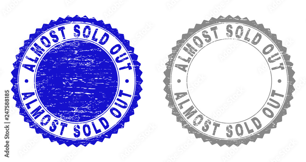 Grunge ALMOST SOLD OUT stamp seals isolated on a white background ...