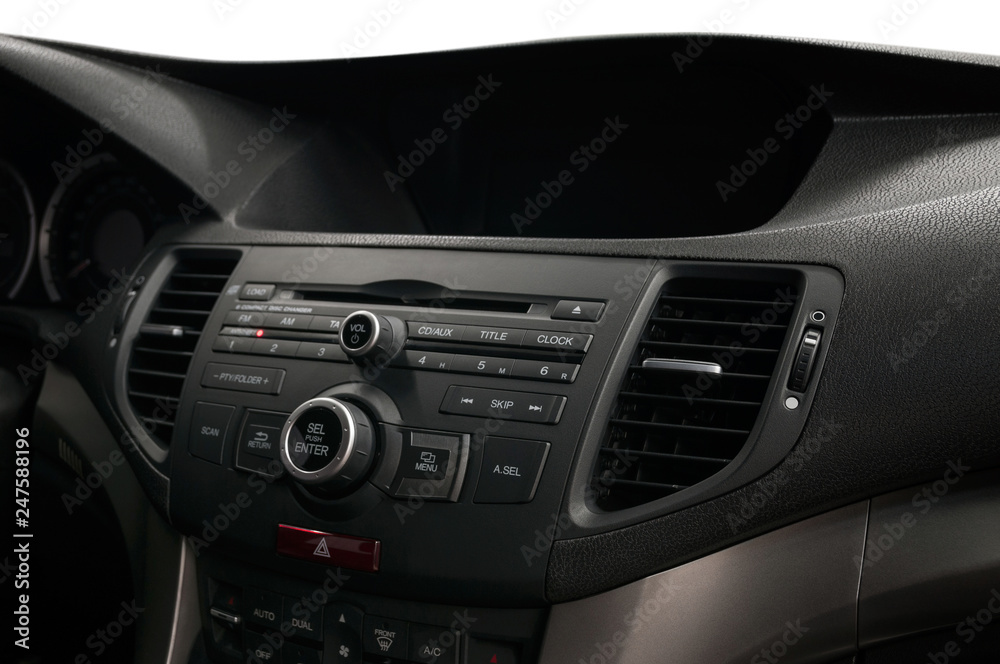 Modern car dashboard. Control panel with buttons. Modern car dashboard. Control panel with buttons.
