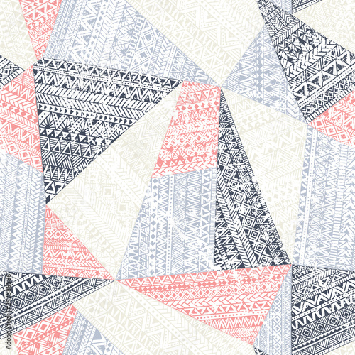 Seamless vintage pattern in patchwork style. Ethnic and tribal motifs. Vector illustration.